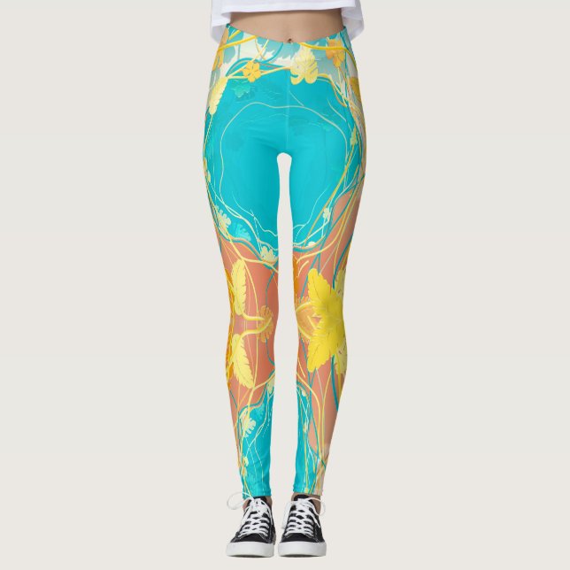 Tropical Blue Lagoon Botanical Leggings (Vorderseite)
