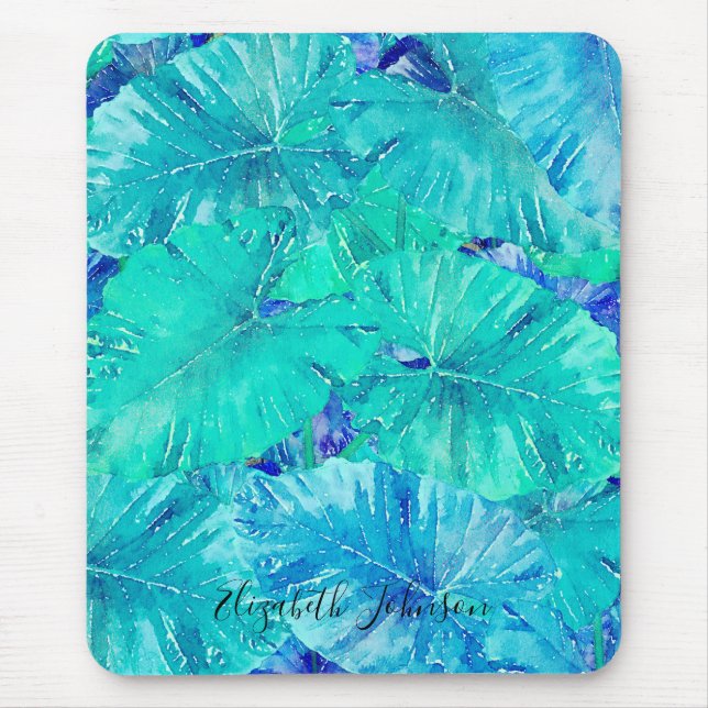 Tropical Blue Leaf Muster Mousepad (Vorne)