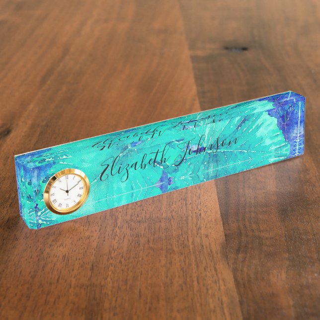 Tropical Blue Leaf Muster Namensplakette (Seite)