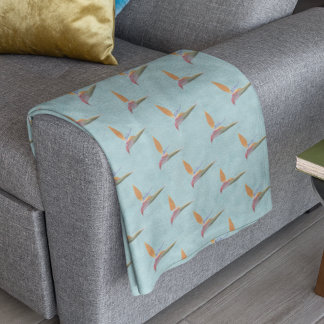 Tropical Blue Modern Bird of Paradise HandGezeichn Fleecedecke