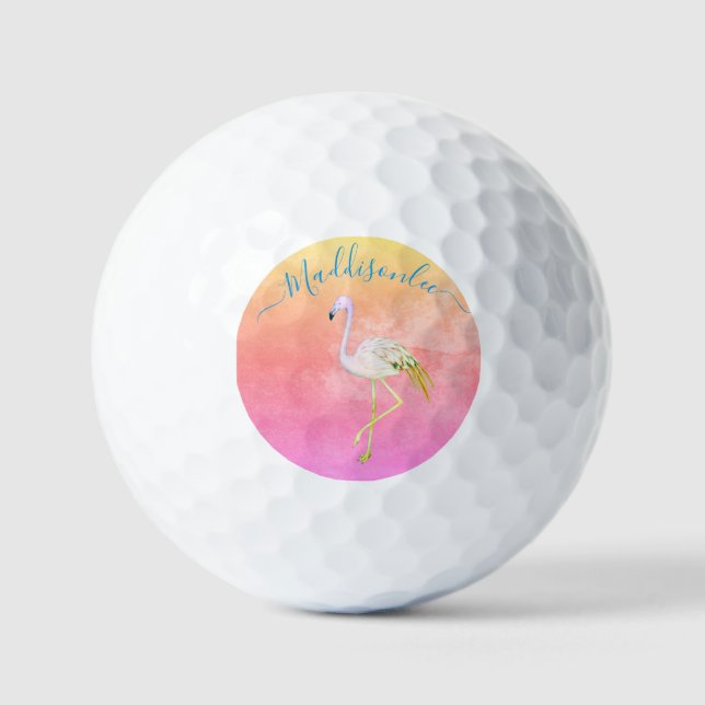 Tropical Blue Monogram Name Black Pink Flamingo G Golfball (Vorderseite)