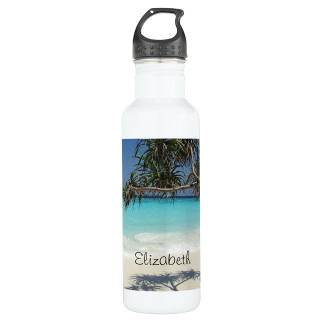 Tropical Blue Ocean Beach Scene Foto Edelstahlflasche (Vorderseite)