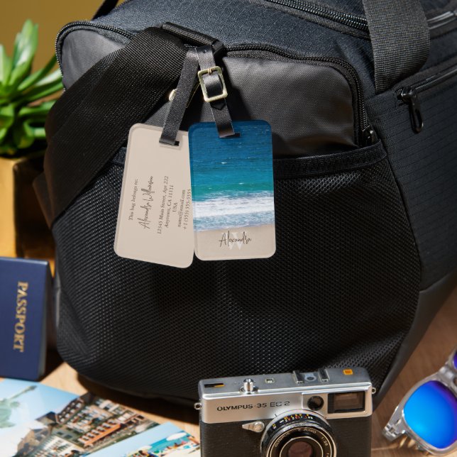 Tropical Blue Ocean Waves Sandy Beach Personalisie Gepäckanhänger (Vorderseite & Rückseite)