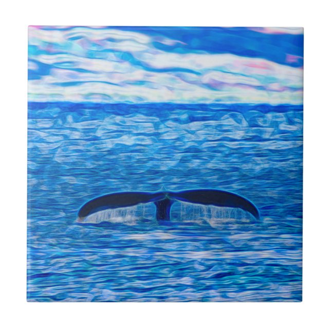 Tropical Blue Ocean Whale Schwanz Fliese (Vorderseite)
