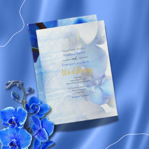 Tropical Blue Orchid Floral Gold Rahmen Wedding In Einladung