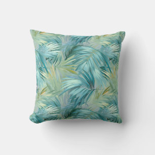 Tropical Blue Palm Leaf Wasserfarbe Gemustert Kissen