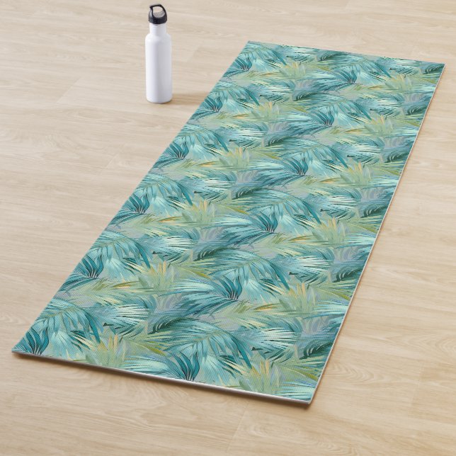 Tropical Blue Palm Leaf Wasserfarbe Gemustert Yogamatte (Beispiel)