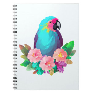 Tropical Blue Parrot mit tropischen Blume Notizblock