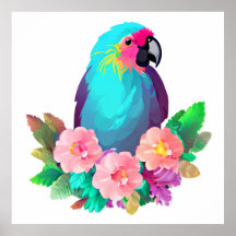 Tropical Blue Parrot mit tropischen Blume