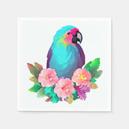 Tropical Blue Parrot mit tropischen Blume Serviette