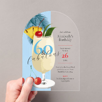 Tropical Blue Pina Colada 60. Geburtstagsparty Acryleinladungen