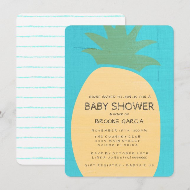 Tropical Blue Pineapa Baby Dusche laden ein Einladung (Vorne/Hinten)