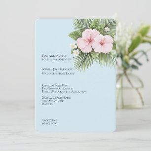 Tropical Blue Pink Hibiskus Floral Wedding Einladung