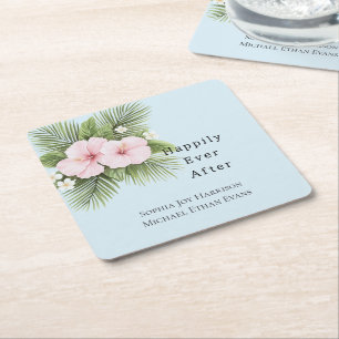 Tropical Blue Pink Hibiskus Floral Wedding Rechteckiger Pappuntersetzer