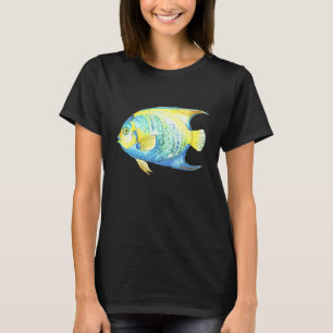 Tropical Blue Queen Angelfish Aquarium Watercolor T-Shirt