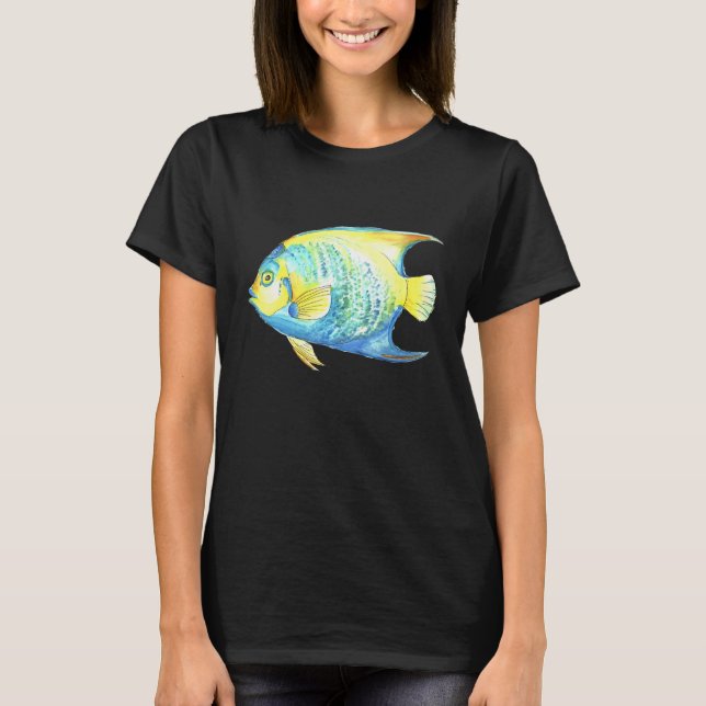 Tropical Blue Queen Angelfish Aquarium Watercolor  T-Shirt (Vorderseite)