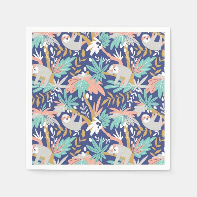 Tropical Blue Sloth Muster Serviette (Vorderseite)