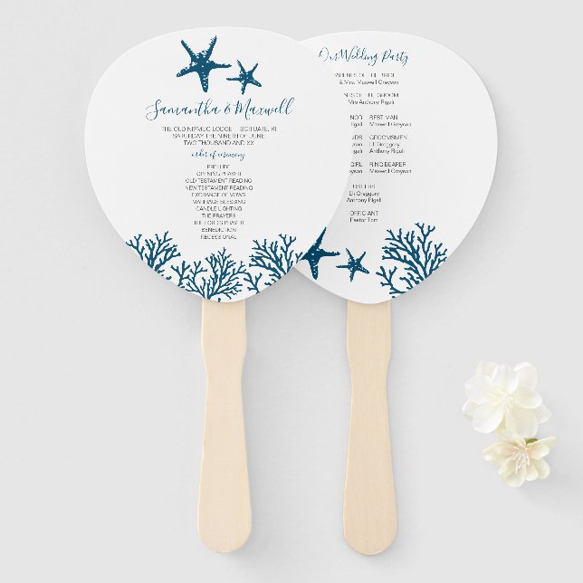 Tropical Blue Starfish Wedding Program Fan Fächer (Vorne und Hinten)
