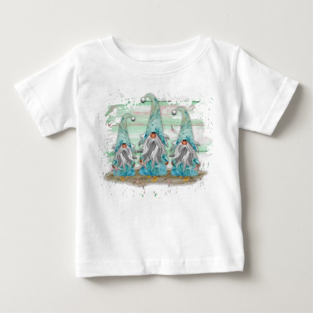 Tropical Blue Watercolor Beach Gnomes Baby T-shirt (Vorderseite)