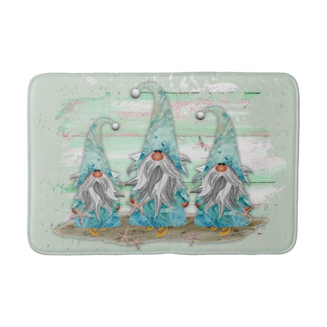 Tropical Blue Watercolor Beach Gnomes Badematte (Vorderseite)