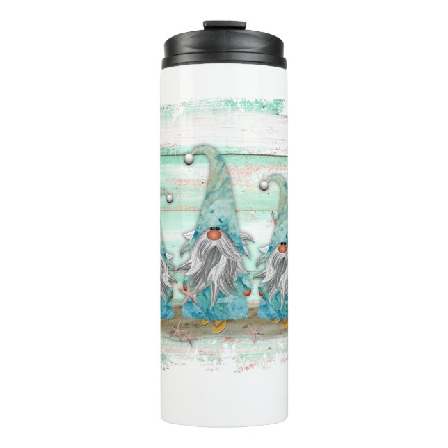 Tropical Blue Watercolor Beach Gnomes Thermosbecher (Vorderseite)