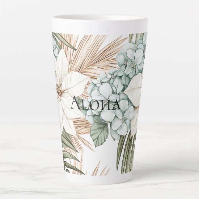 Tropical Blue White Blume Hochzeit Milchtasse (Vorderseite)