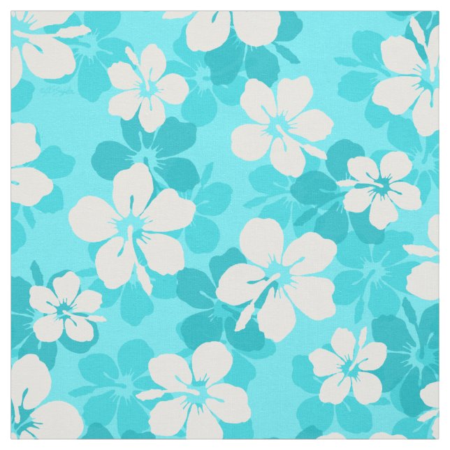 Tropical Blue White Hibiskus Blume Muster Stoff (Muster)