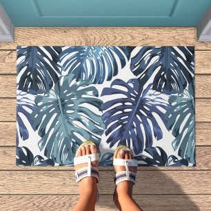 Tropical Blue White Monstera Leaves Muster Fußmatte