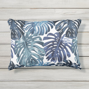Tropical Blue White Monstera Leaves Muster Kissen Für Draußen