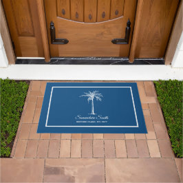 Tropical Blue White Palm Tree Personalisiert Fußmatte
