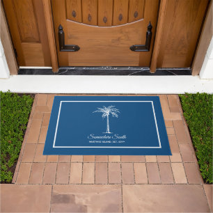 Tropical Blue White Palm Tree Personalisiert Fußmatte