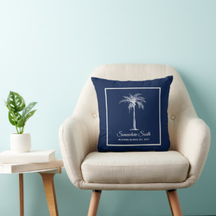 Tropical Blue White Palm Tree Personalisiert Kissen