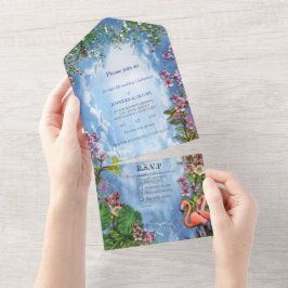 Tropical BlueMarble Flamingo Alles in einer Einlad All In One Einladung