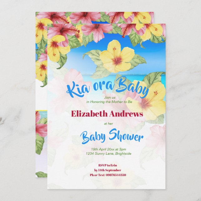 Tropical Blume Baby Shower Beach Kia Ora Einladung (Vorne/Hinten)