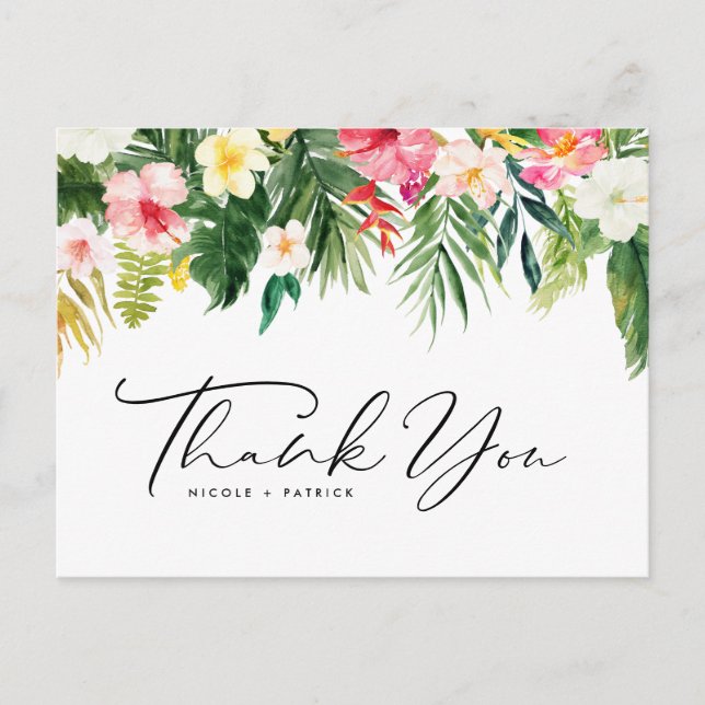 Tropical Blume Garland Wedding Vielen Dank Postkarte (Vorderseite)