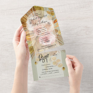 Tropical Boho Floral Arch Sage Green Wedding All In One Einladung