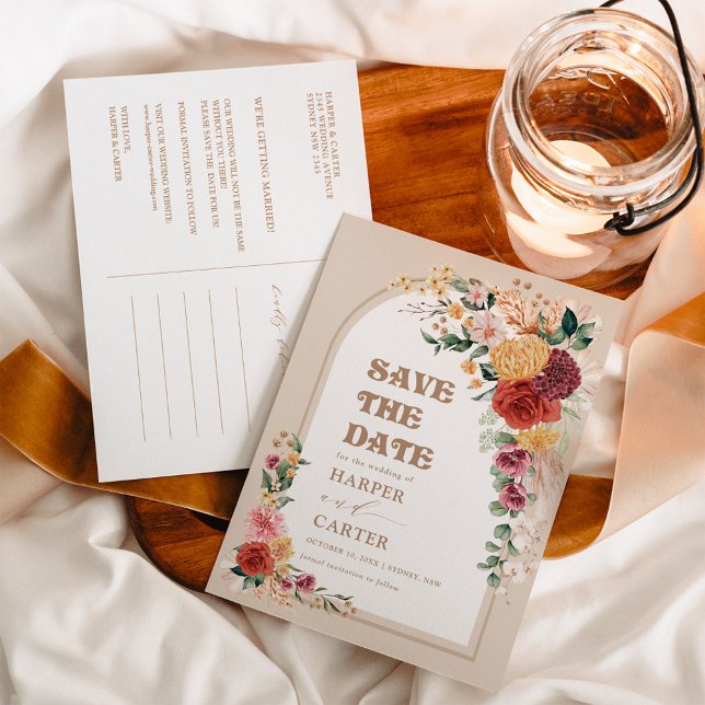 Tropical Boho Floral Pampas Grass Save the Date (Von Creator hochgeladen)