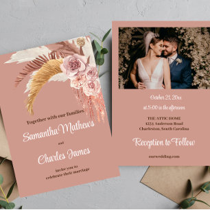 Tropical Boho Floral Terracotta Foto Hochzeit im H Einladung