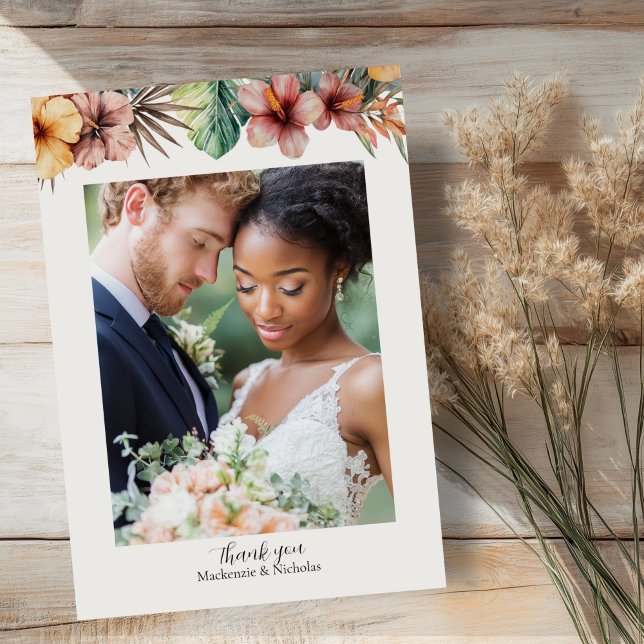 Tropical Boho Floral Wedding Danke Karte (tropical wedding thank you card)