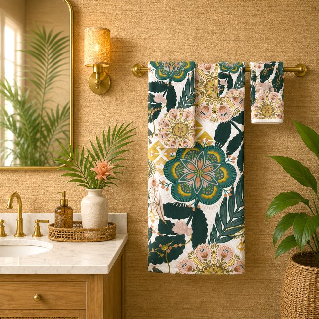 Tropical Boho Greenery Floral Badhandtuch Set (Von Creator hochgeladen)