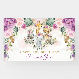 Tropical Boho Jungle Safari Tiere glücklich Geburt Banner