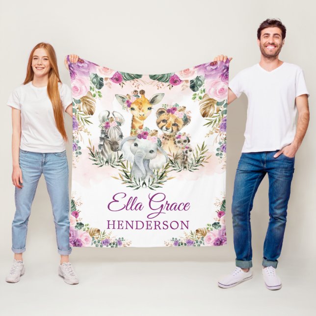 Tropical Boho Jungle Safari Wild Animals Baby Girl Fleecedecke (Beispiel)