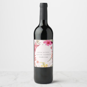 Tropical Boho Live Red Blush Bloral Wedding Weinetikett