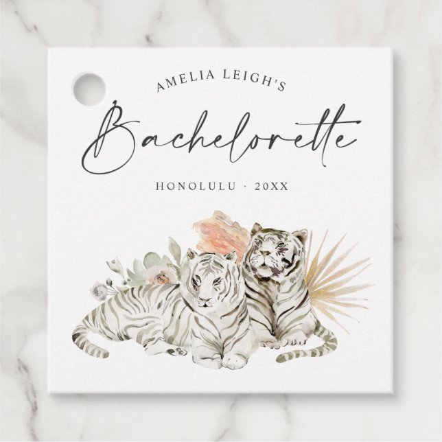 Tropical Boho Tigers Bachelorette Geschenkanhänger (Vorderseite)