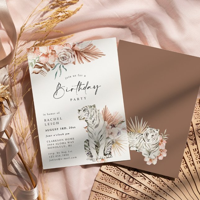 Tropical Boho Tigers Geburtstagsparty Einladung (Von Creator hochgeladen)