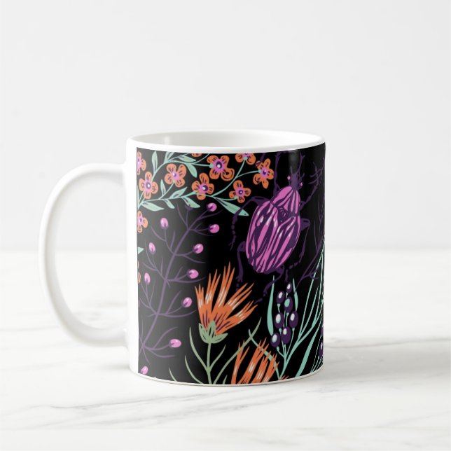 Tropical Botanical and Bugs Colorful Abstract Art Kaffeetasse (Links)