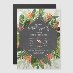 Tropical Botanical Flamingo Birthday Magneteinladung
