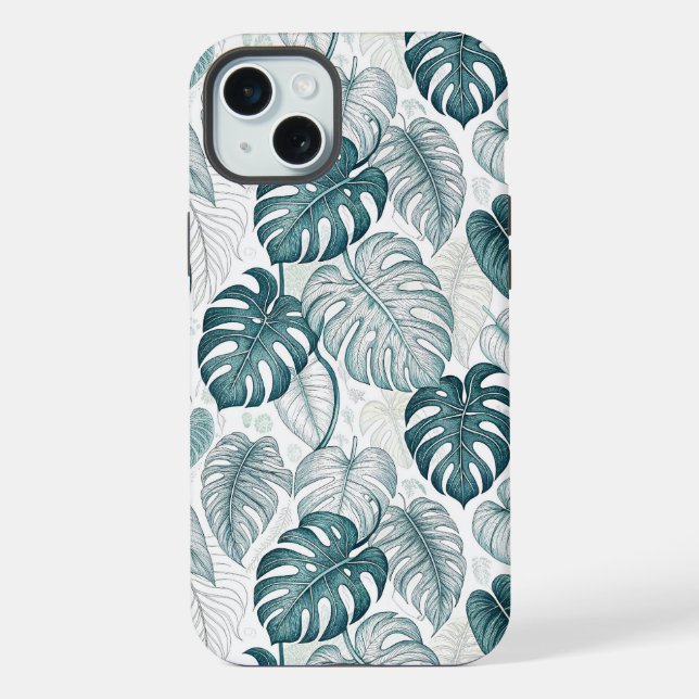 Tropical Botanical Green Monsteras iPhone Hülle (Rückseite)