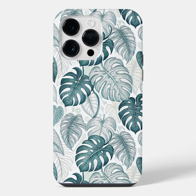 Tropical Botanical Green Monsteras iPhone Hülle (Rückseite)