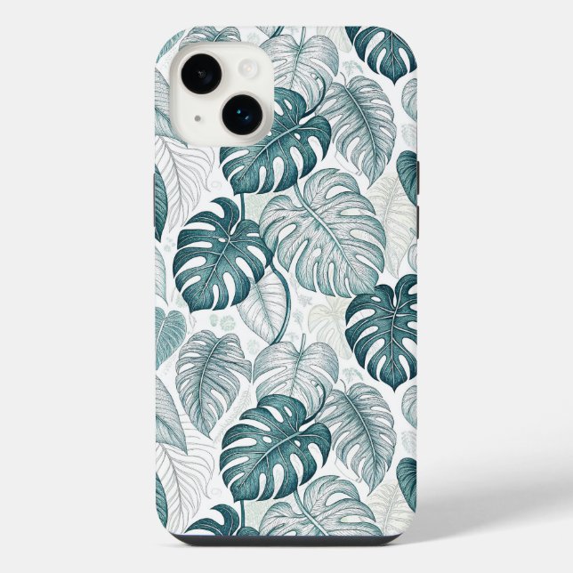 Tropical Botanical Green Monsteras iPhone Hülle (Rückseite)